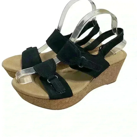 Clark’s black suede upper Comfort collection ortho light wedge sandals size 10 - Picture 2 of 8